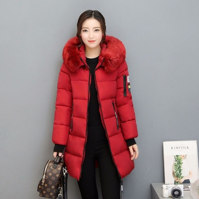 Parka Women Winter Coats Long Cotton Casual Fur Hooded