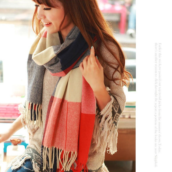 Autumn Winter Female Wool Plaid Scarf