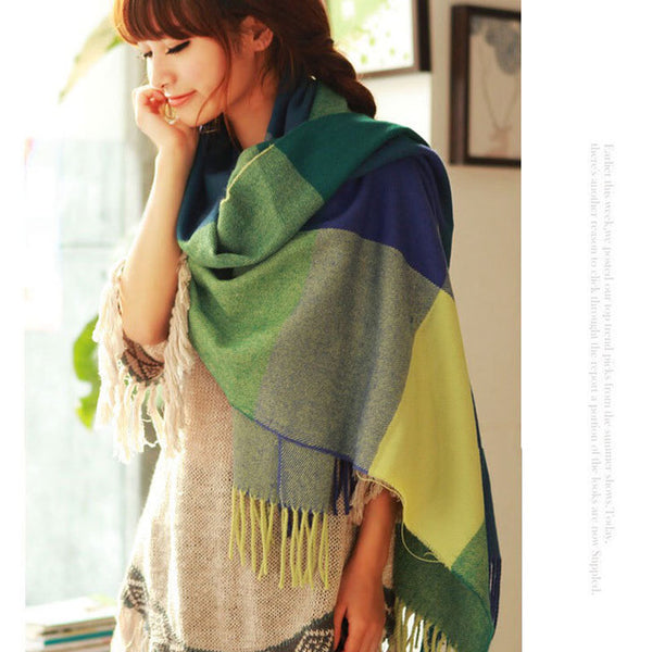 Autumn Winter Female Wool Plaid Scarf