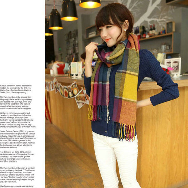 Autumn Winter Female Wool Plaid Scarf