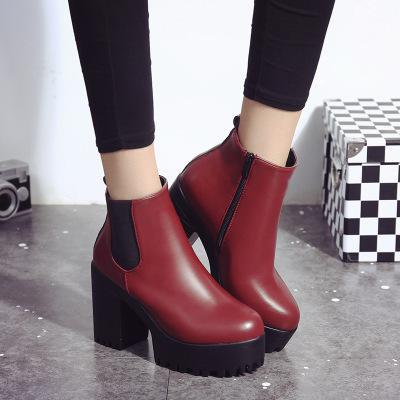 Female Leather Women Boots Thick Heels Ankle Boots