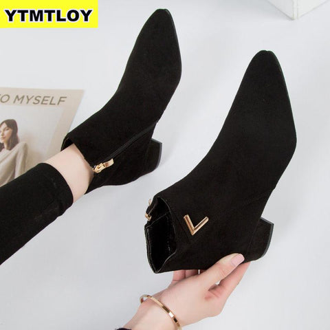 Women Boots Casual Leather Low High Heels Spring