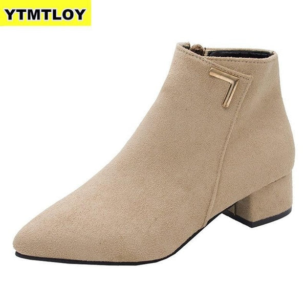 Women Boots Casual Leather Low High Heels Spring