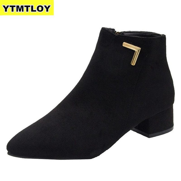 Women Boots Casual Leather Low High Heels Spring