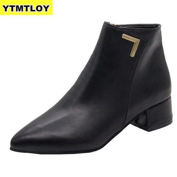 Women Boots Casual Leather Low High Heels Spring