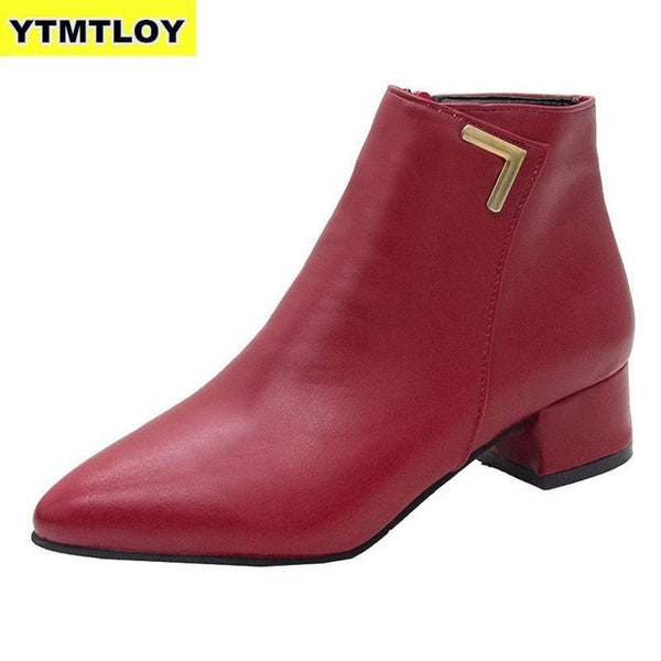 Women Boots Casual Leather Low High Heels Spring