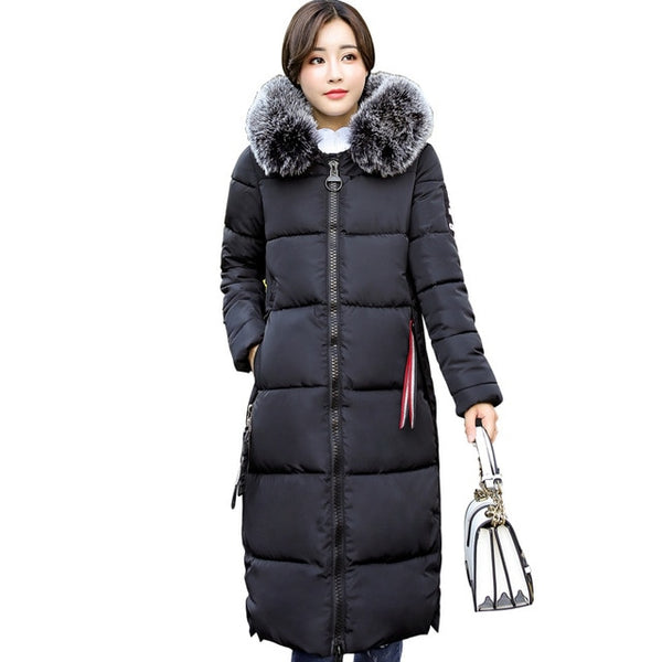 Winter Women's Down Parkas Jacket Big Fur