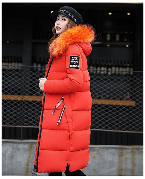 Winter Women's Down Parkas Jacket Big Fur