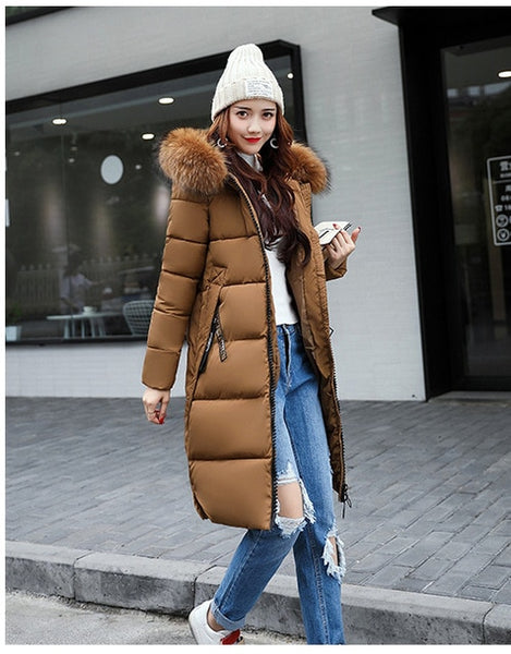 Winter Women's Down Parkas Jacket Big Fur