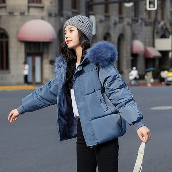 Winter Hooded Parkas Women Big Fake Fur