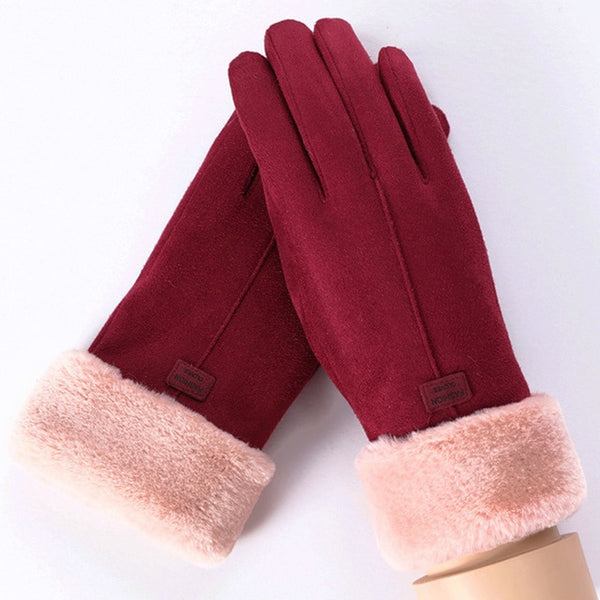 Winter Female Wool Gloves Warmth Cashmere Suede