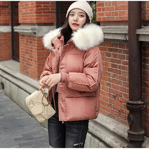 Winter Hooded Parkas Women Big Fake Fur