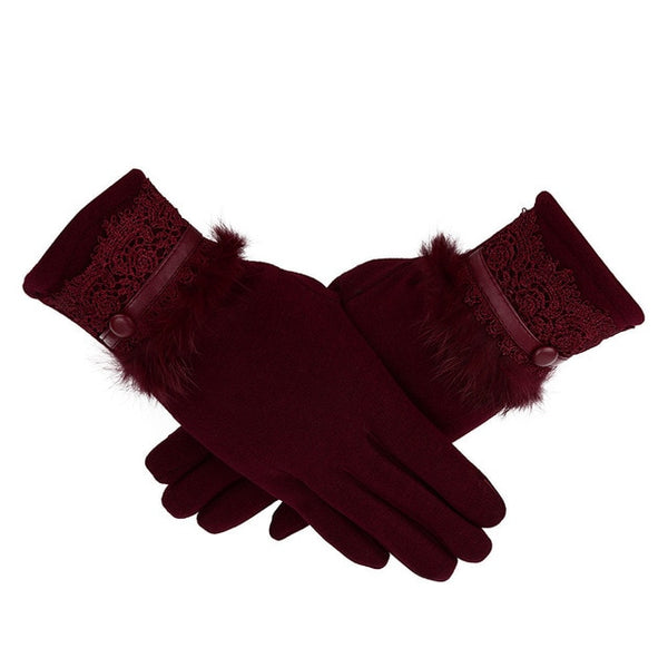 Women Leater Windproof Full Finger Gloves Touch Screen