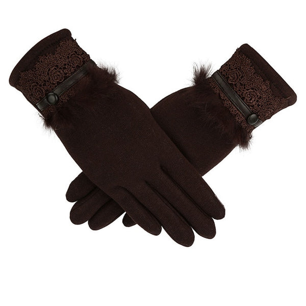 Women Leater Windproof Full Finger Gloves Touch Screen