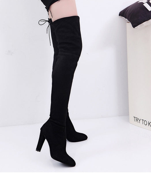 Slim Over The Knee Boots Women Stretch Faux Slim Long Boots