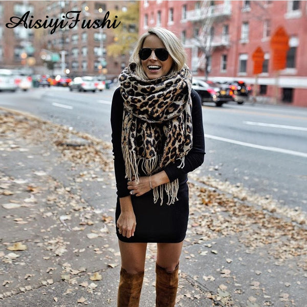 Leopard Femme Women Winter Blanket Scarf