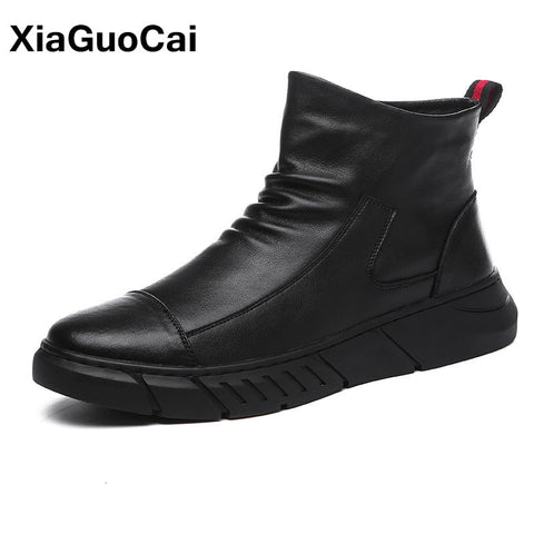 Men Ankle Boots With Fur Black High