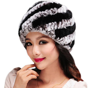 Winter Russian Women Rabbit Fur Hats Handmade Knitted