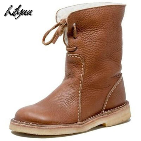 Woman Warm Mid-Calf Boots Hot PU Leather