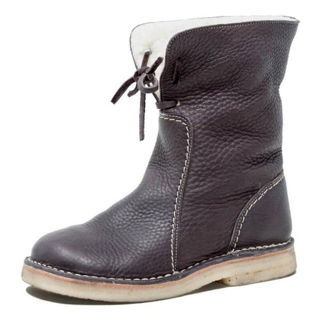 Woman Warm Mid-Calf Boots Hot PU Leather