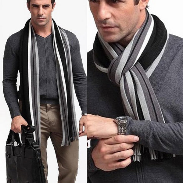 Winter Designer Scarf Men Striped Cotton