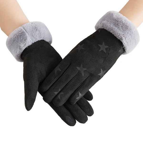 Winter Female Wool Gloves Warmth Cashmere Suede