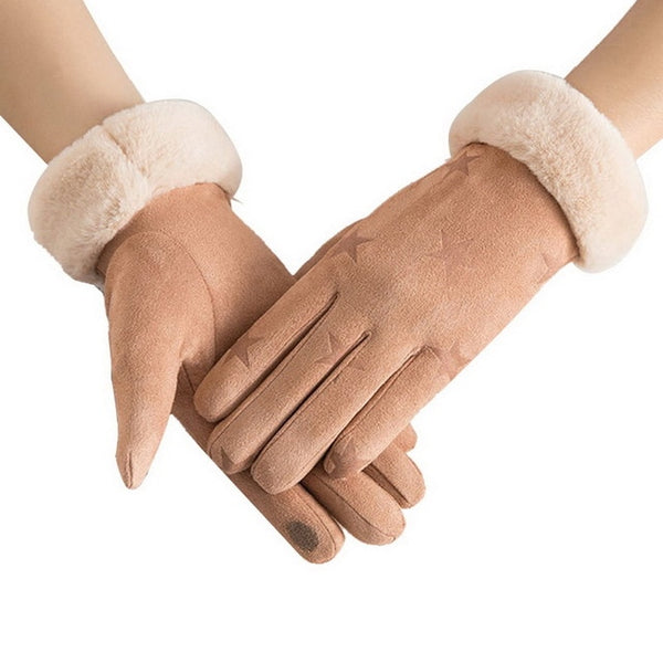 Winter Female Wool Gloves Warmth Cashmere Suede