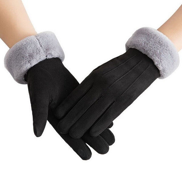 Winter Female Wool Gloves Warmth Cashmere Suede