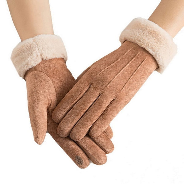 Winter Female Wool Gloves Warmth Cashmere Suede