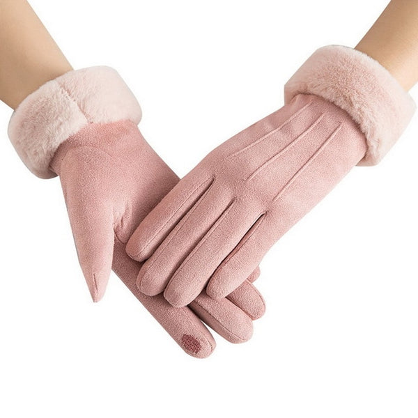 Winter Female Wool Gloves Warmth Cashmere Suede