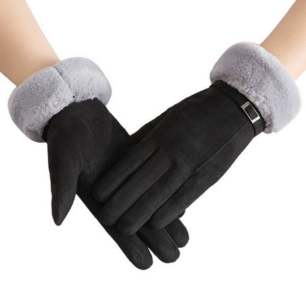 Winter Female Wool Gloves Warmth Cashmere Suede