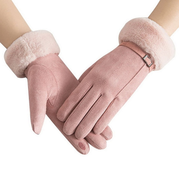 Winter Female Wool Gloves Warmth Cashmere Suede