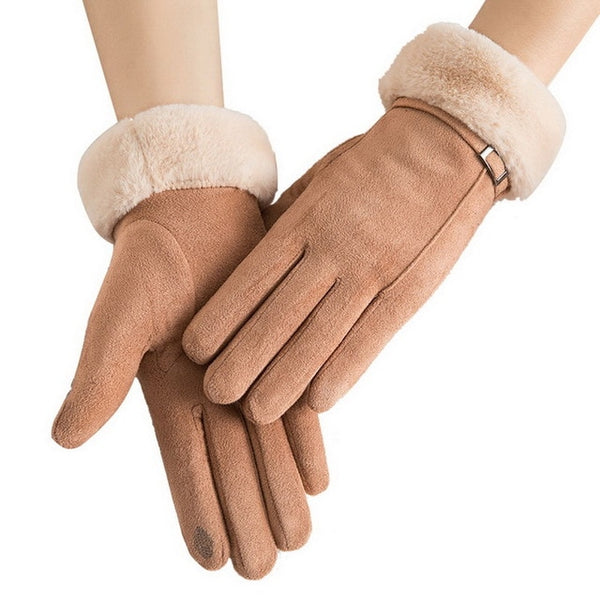 Winter Female Wool Gloves Warmth Cashmere Suede