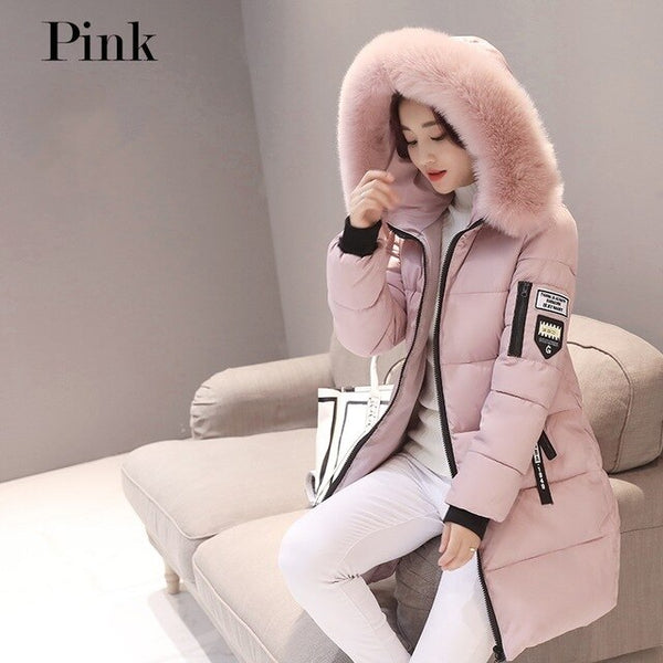 Women Winter Coats Long Cotton Casual Fur Hooded