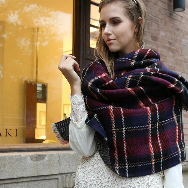 Plaid Ladies Scarf Oversized Thick Shawl