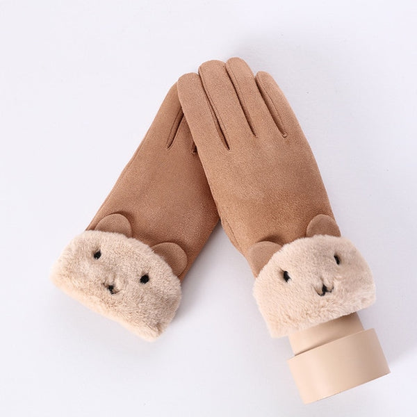 Winter Lace Warm Cashmere Three Ribs Cute Bear